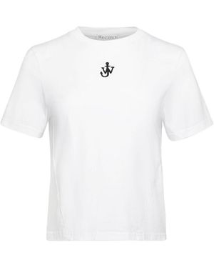 JW Anderson Jw Anderson Anchor Embroidery Panelled Cropped T-Shirt - White