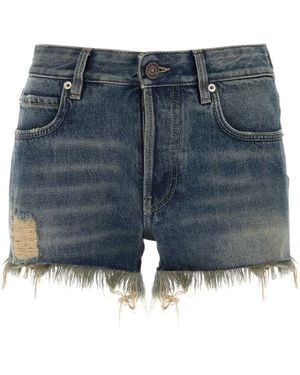 Balenciaga Frayed Raw-Edge Denim Shorts - Blue