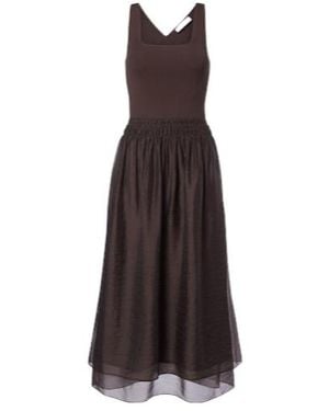 Vince Pleated Rib-Knit Midi Dress - Brown