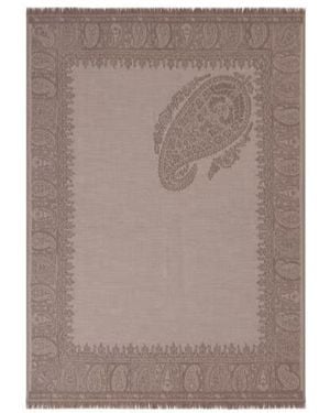 Etro Wool Throw Blanket With Floral Paisley Motif - Brown