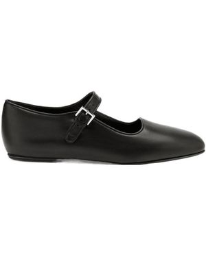 The Row Ava Leather Ballerina Shoes - Black