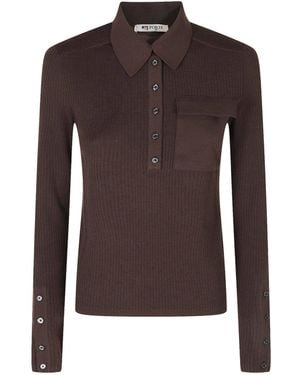 Ports 1961 Ribbed-Knit Chest-Pocket Polo Top - Brown