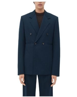 Bottega Veneta Logo Grain Suit Jacket - Blue