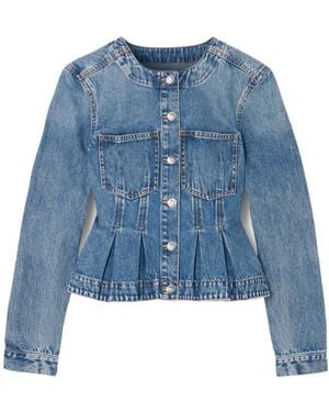 Veronica Beard Zahara Pleated Denim Peplum Jacket - Blue