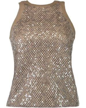 Brunello Cucinelli Sequin Embellished Sleeveless Tank Top - Brown