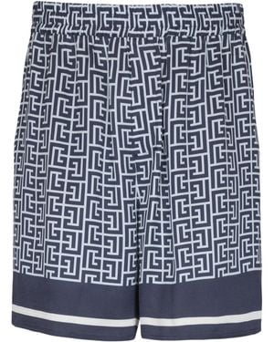 Balmain Flowing Monogrammed Shorts - Blue