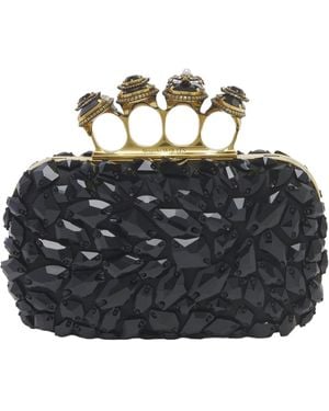 McQueen Spider Embellished Knuckle Clutch Bag - Black