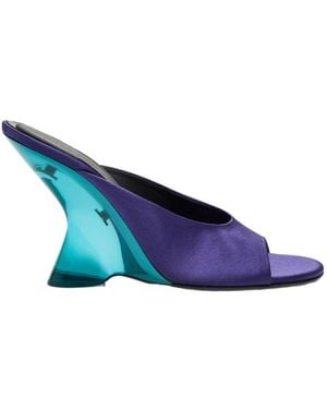 Dries Van Noten 105 Satin Wedge Mules - Blue