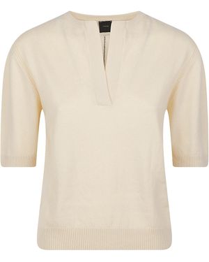 Pinko V-Neck Short-Sleeve Sweater - White