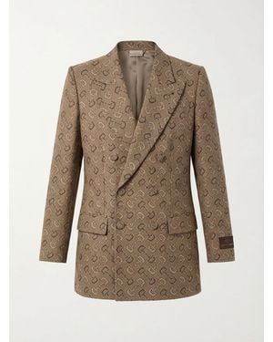 Gucci Gg Pattern Double-Breasted Jacket - Brown