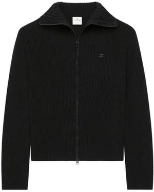 Courreges Ribbed Wool Zipped Jumper - Black