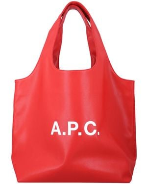 A.P.C. Ninon Logo Detailed Medium Tote Bag - Red