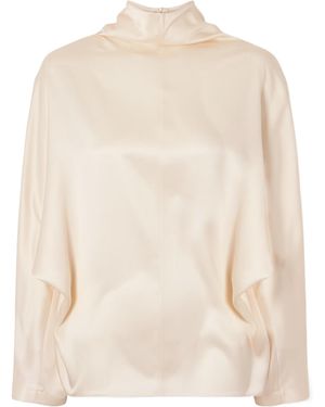 Brunello Cucinelli Silk-Satin Turtleneck Blouse - Natural