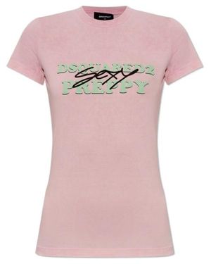 DSquared² Logo-Printed Crewneck T-Shirt - Pink