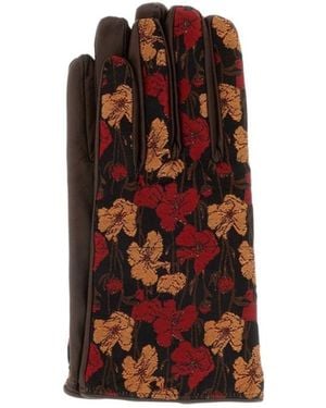 Dries Van Noten Floral Panel Gloves - Red