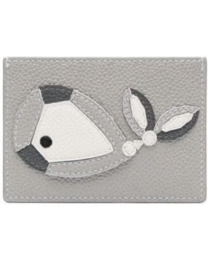 Thom Browne Whale-Appliqué Pebbled Cardholder - Grey