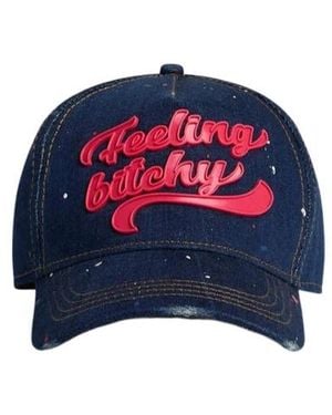 DSquared² Paint-Splatter Logo-Patch Baseball Cap - Blue