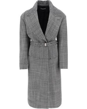 Tom Ford Houndstooth-Pattern Straight Hem Belted Coat - Gray