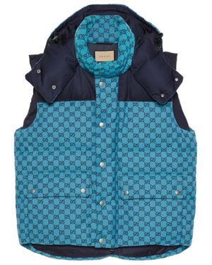 Gucci Gg Monogrammed Down Gilet - Blue