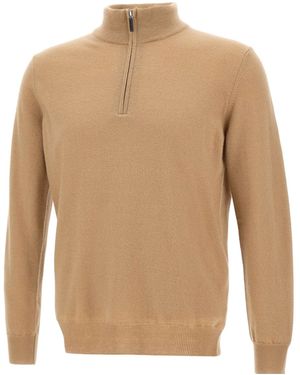 Kangra Cashmere Kangra High Neck Zip Knitwear - Natural