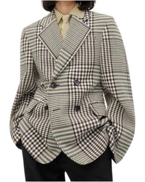 Bottega Veneta Double-Breasted Checked Jacket - Gray