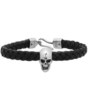 McQueen Woven Leather Skull Bracelet - White