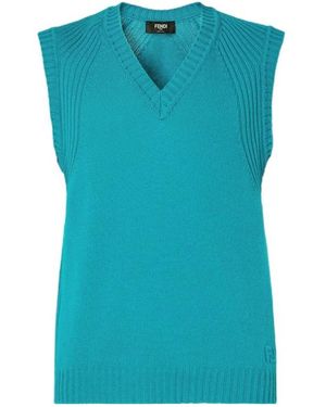 Fendi V-Neck Knitted Vest - Blue