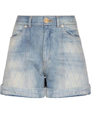 Balmain Short Diamond Denim Shorts - Blue
