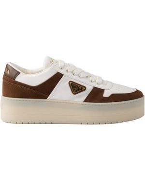 Prada Downtown Bold Nappa Leather And Suede Sneakers - Brown