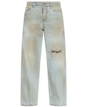DSquared² Logo Patch Distressed Jeans - Gray
