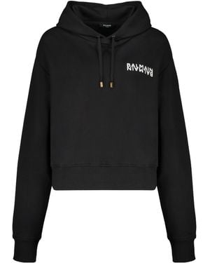 Balmain Cropped Logo Hoodie - Black