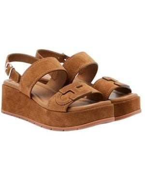 Hogan Suede Platform Sandals - Brown