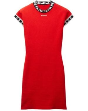 Versace Cotton Knit Mini Dress - Red