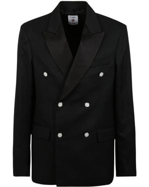 CASABLANCA Double-Breasted Satin-Lapel Blazer - Black