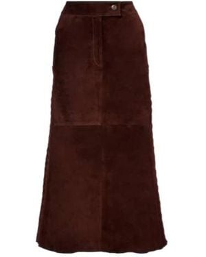 Johanna Ortiz Mid-Rise Suede Midi Skirt - Brown