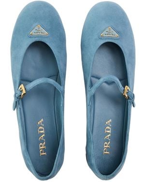 Prada Triangle Logo Suede Ballerinas - Blue