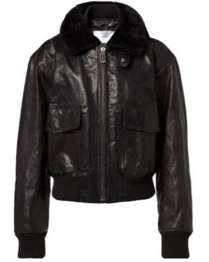 Victoria Beckham Shearling-Trimmed Leather Jacket - Black