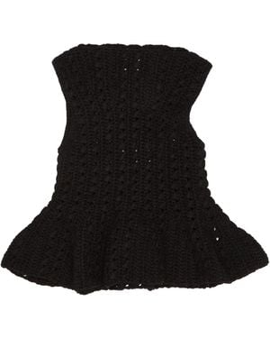 KHAITE Yuka Crocheted Peplum Top - Black