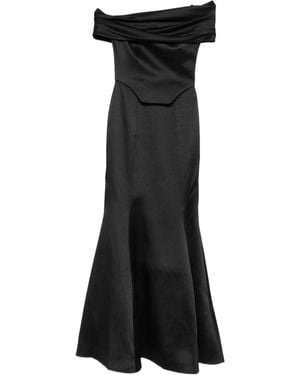 Solace London Off-Shoulder Satin-Finish Maxi Dress - Black