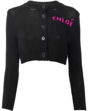 Chloé Cropped Fitted Logo Cardigan - Black