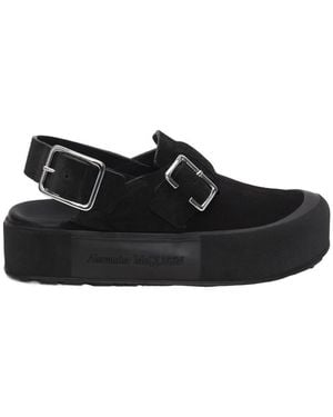 McQueen Buckle-Fastened Round-Toe Sandals - Black