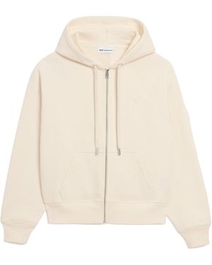 Ami Paris Zipped Hoodie With Tonal Embossed Ami De Coeur - Natural