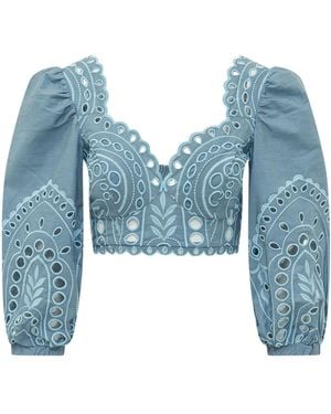 Charo Ruiz Ibiza Luna Embroidered Crop Top - Blue