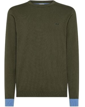 Sun 68 Logo Embroidered Crewneck Knitted Sweater - Green