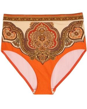 Zimmermann Printed High-Waist Bikini Bottoms - Orange