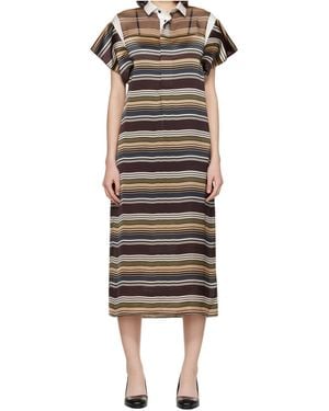 Sacai Striped Short-Sleeve Midi Dress - Natural