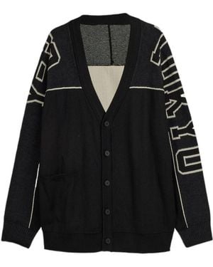 Y-3 Logo Intarsia-Knit V-Neck Buttoned Cardigan - Black