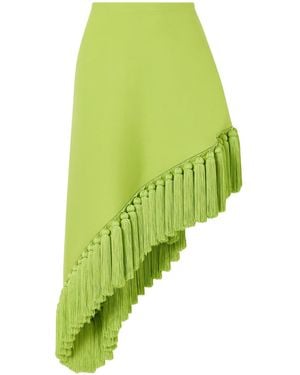 Alaïa Fringed Asymmetric Wool-Gabardine Midi Skirt - Green