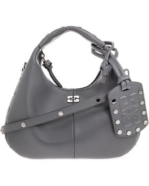 Ganni Stud-Embellished Shoulder Bag - Gray