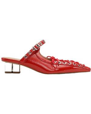 Ganni Lace-Up Mules - Red
